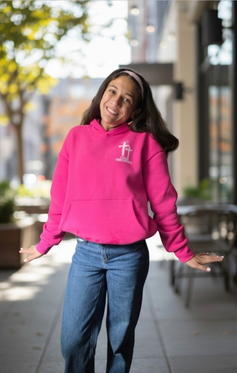 True Testimony - Yahweh Arched Hoodie - Pink