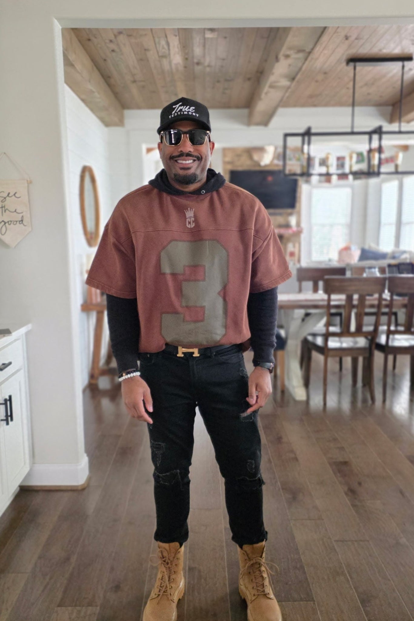 Built on Faith Mens Oversize Cropped Tee (Brown)