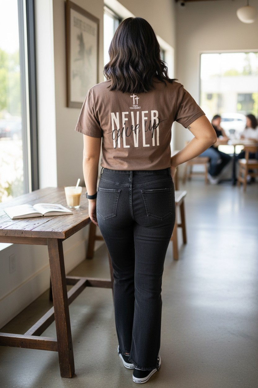 Yaweh / Never Give Up Cropped T-shirt - Brown