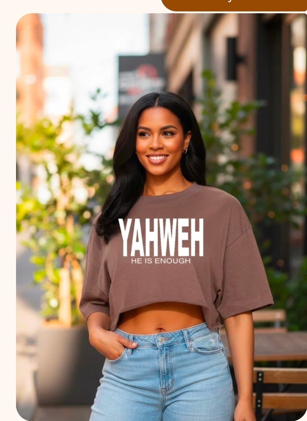 Yaweh / Never Give Up Cropped T-shirt - Brown