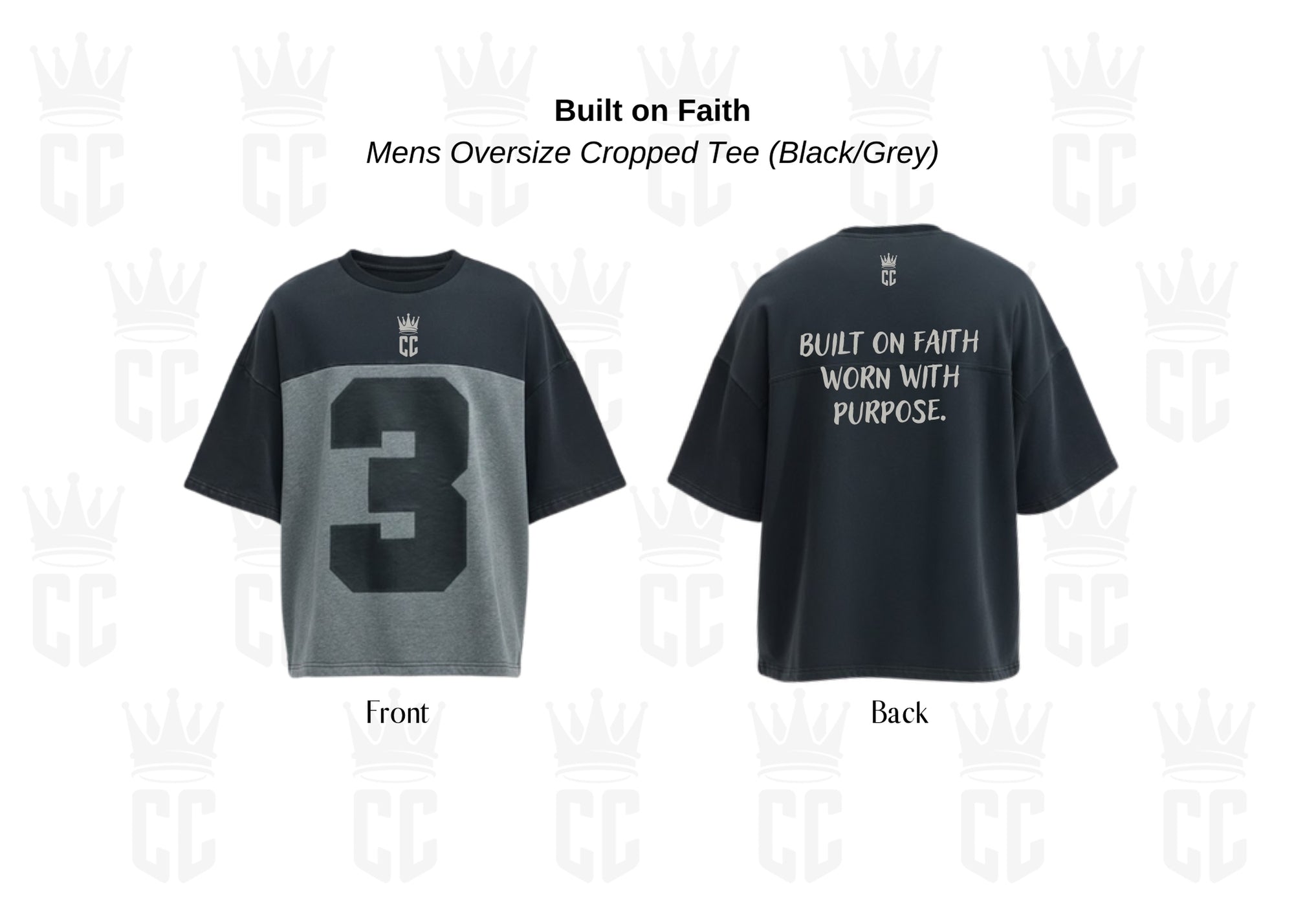 Built on Faith Mens Oversize Cropped Tee (Black_Grey)