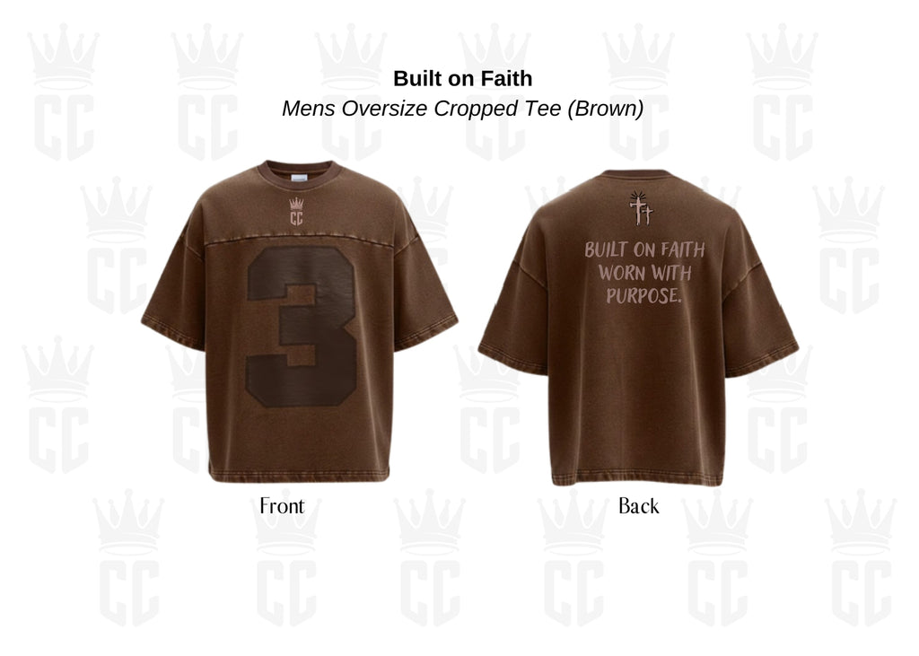 Built on Faith Mens Oversize Cropped Tee (Brown)