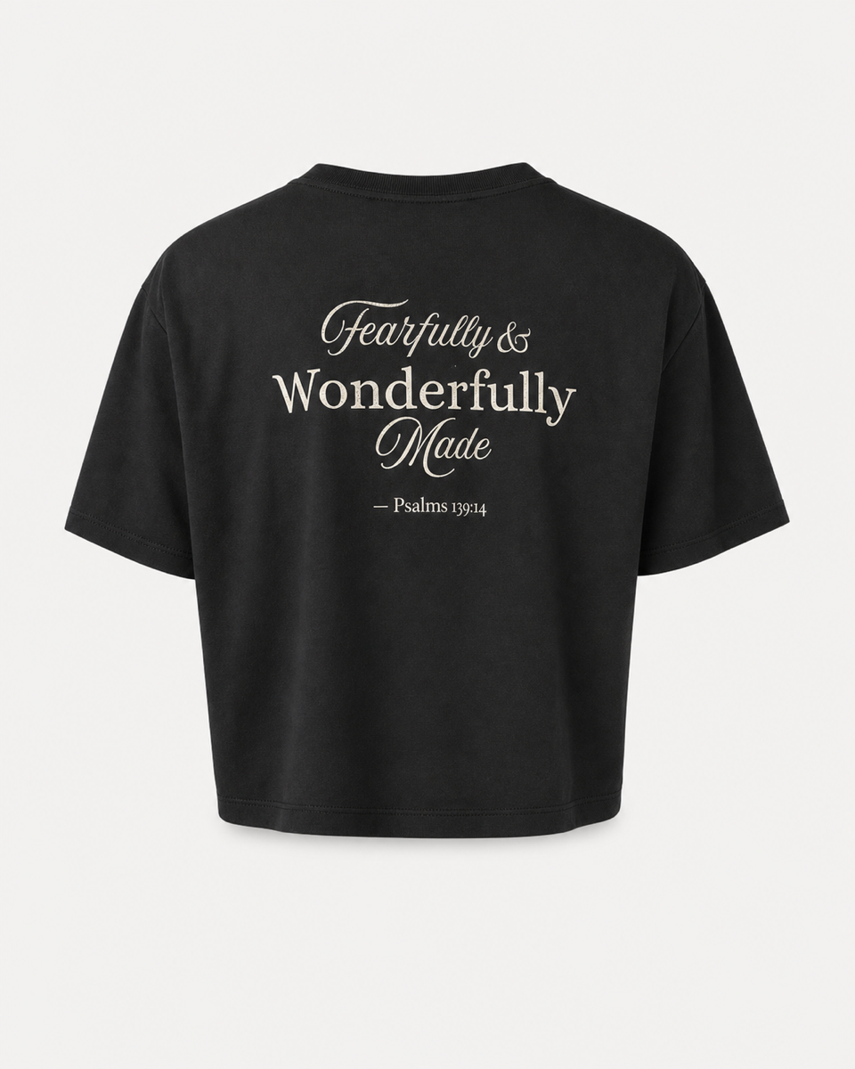 Black - Back - True Testimony Fearfully & Wonderfully Made Women's Crop Top