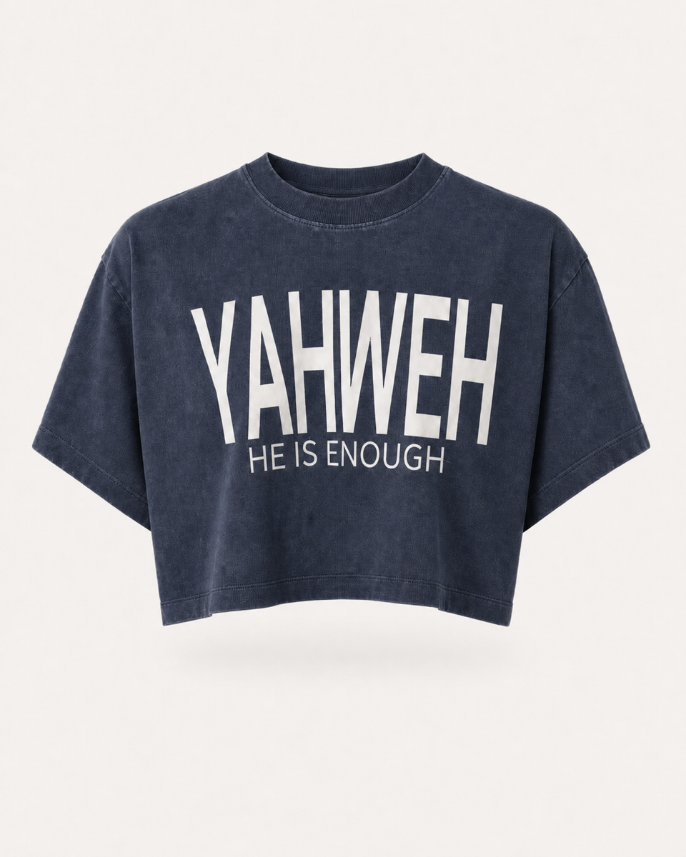 Navy - Yahweh Walk by Faith Super-Cropped T-Shirt - Front