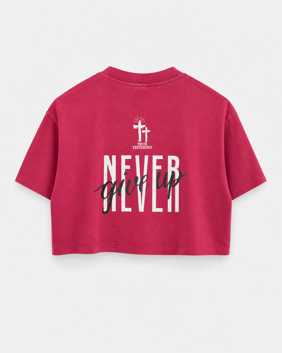 Red - Yahweh Never Give Up Super-Cropped T-Shirt - Back
