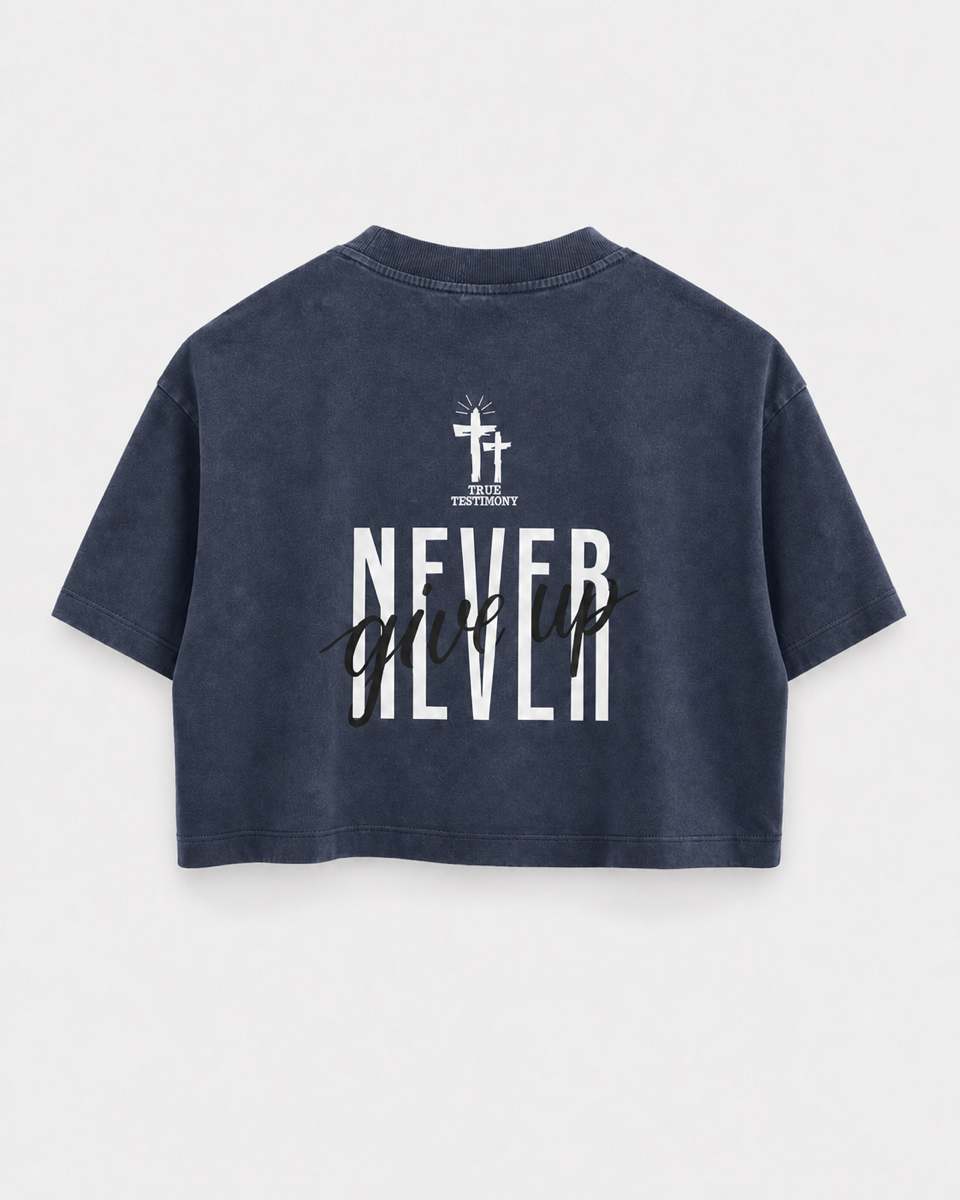 Navy - Yahweh Walk by Faith Super-Cropped T-Shirt - Back