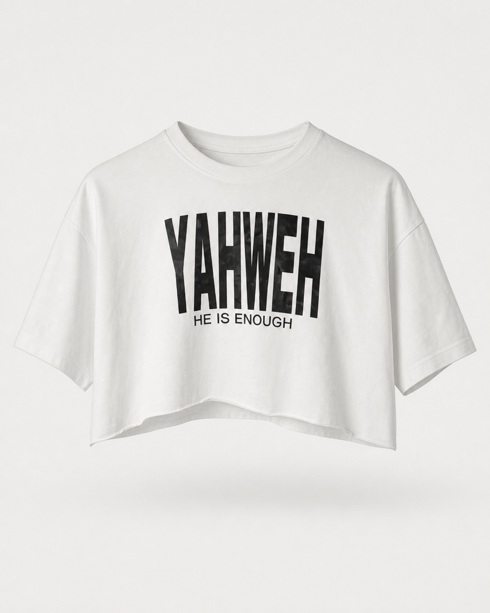 White - Yahweh Never Give Up Super-Cropped T-Shirt - Front