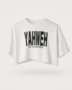 White - Yahweh Never Give Up Super-Cropped T-Shirt - Front