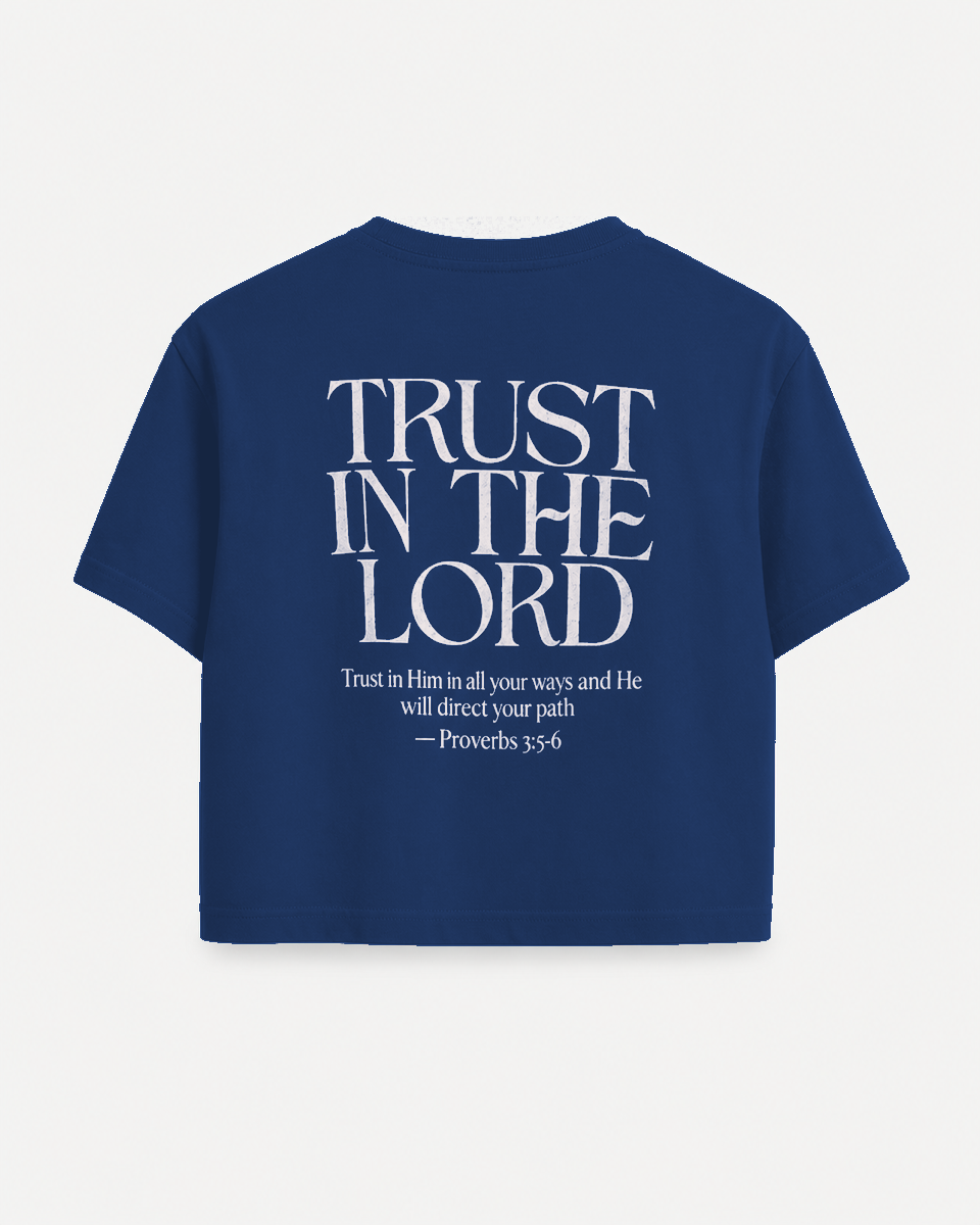 Navy - Back - True Testimony Trust in the Lord Women's Crop Top