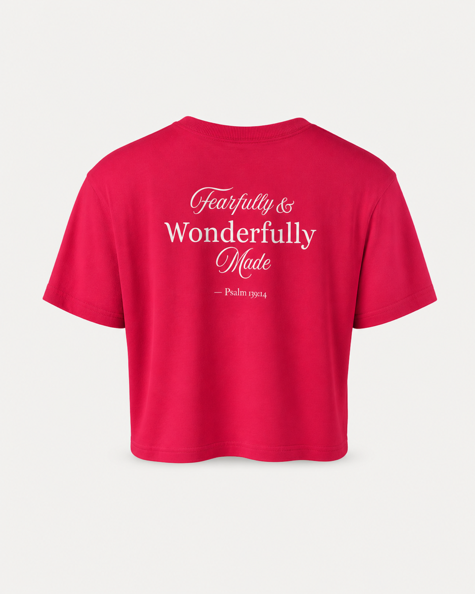 Red - Back - True Testimony Fearfully & Wonderfully Made Women's Crop Top