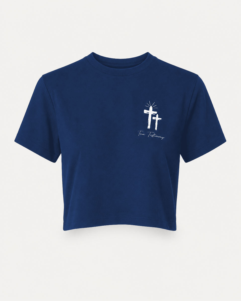 Navy - Front - True Testimony God is Good Women's Cropped T-Shirt