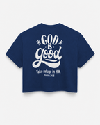 Navy - Back - True Testimony God is Good Women's Cropped T-Shirt