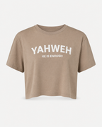 Tan - Yahweh Never Give Up Super-Cropped T-Shirt - Front