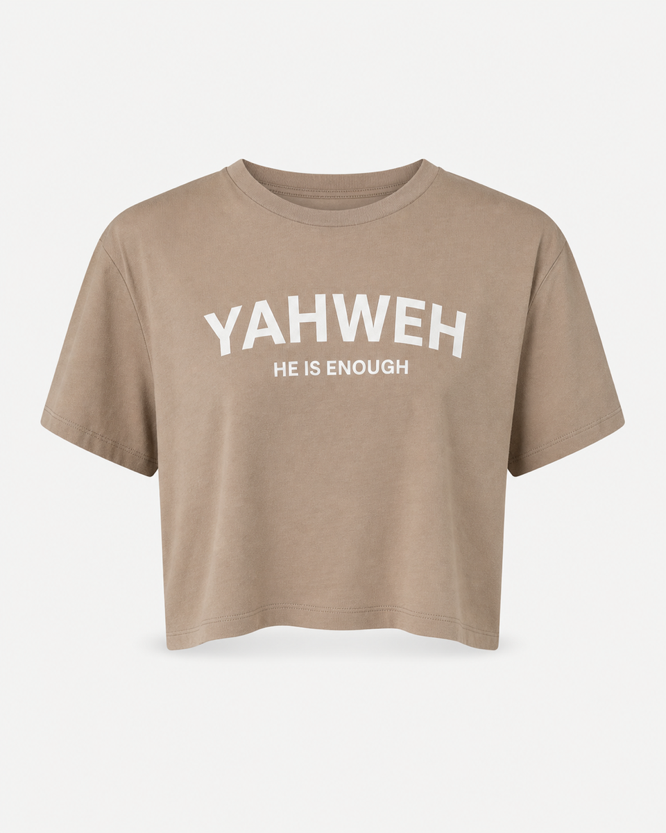 Tan - Yahweh Never Give Up Super-Cropped T-Shirt - Front