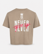 Tan - Yahweh Never Give Up Super-Cropped T-Shirt - Back