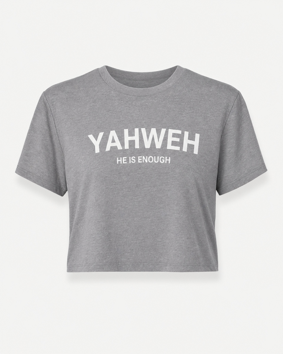 Grey - Yahweh Never Give Up Super-Cropped T-Shirt - Front