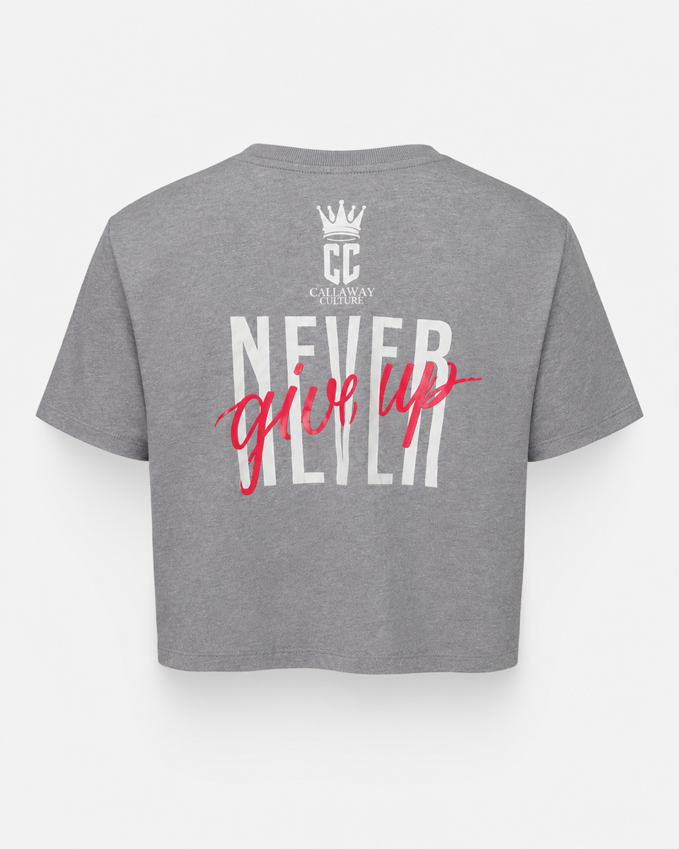 Grey - Yahweh Never Give Up Super-Cropped T-Shirt - Back