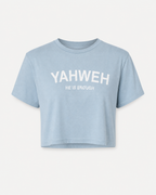 Sky Blue - Yahweh Never Give Up Super-Cropped T-Shirt - Front