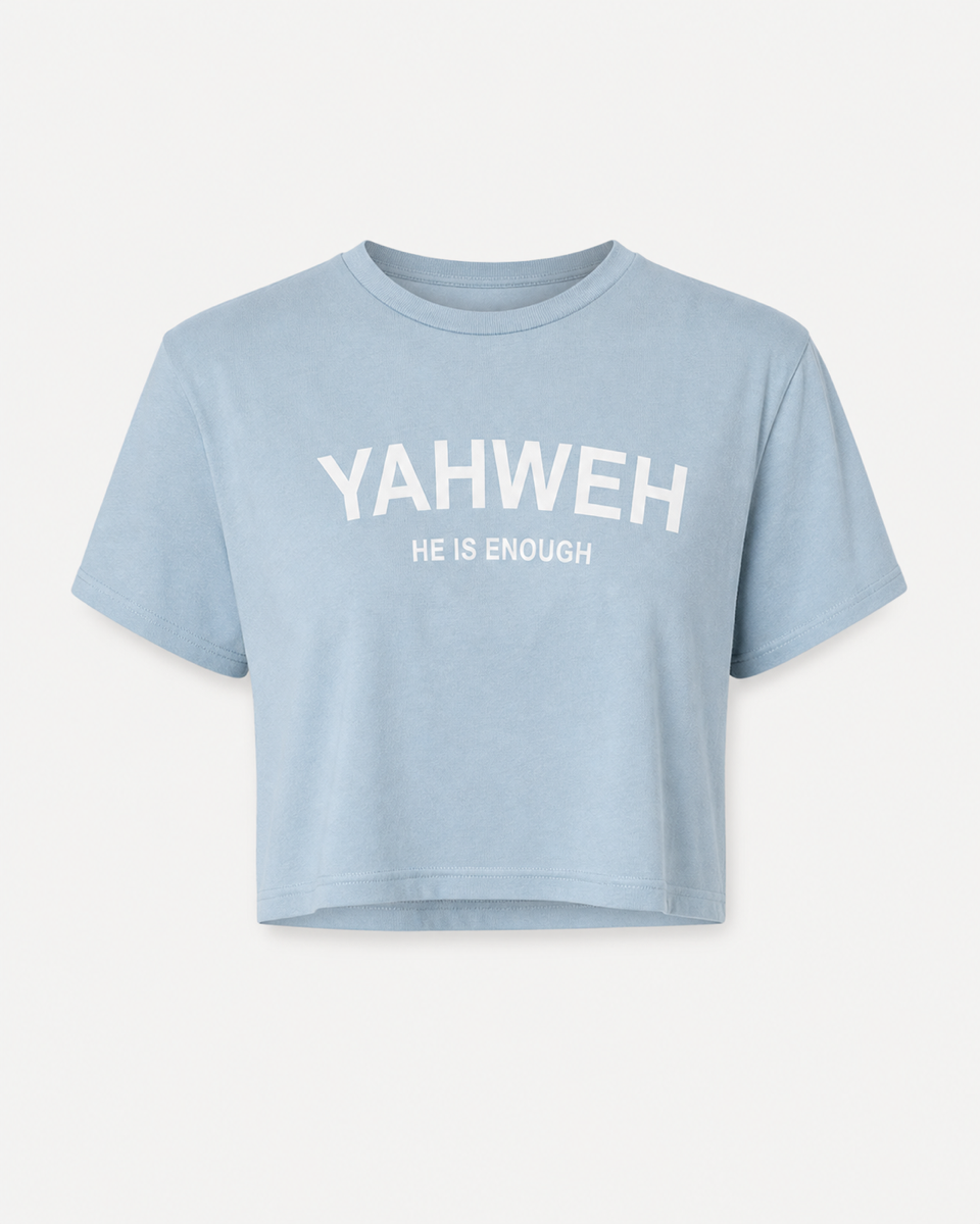 Sky Blue - Yahweh Never Give Up Super-Cropped T-Shirt - Front