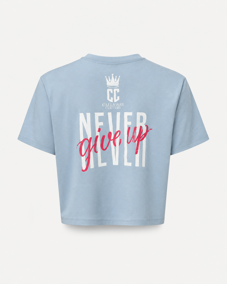 Sky Blue - Yahweh Never Give Up Super-Cropped T-Shirt - Back