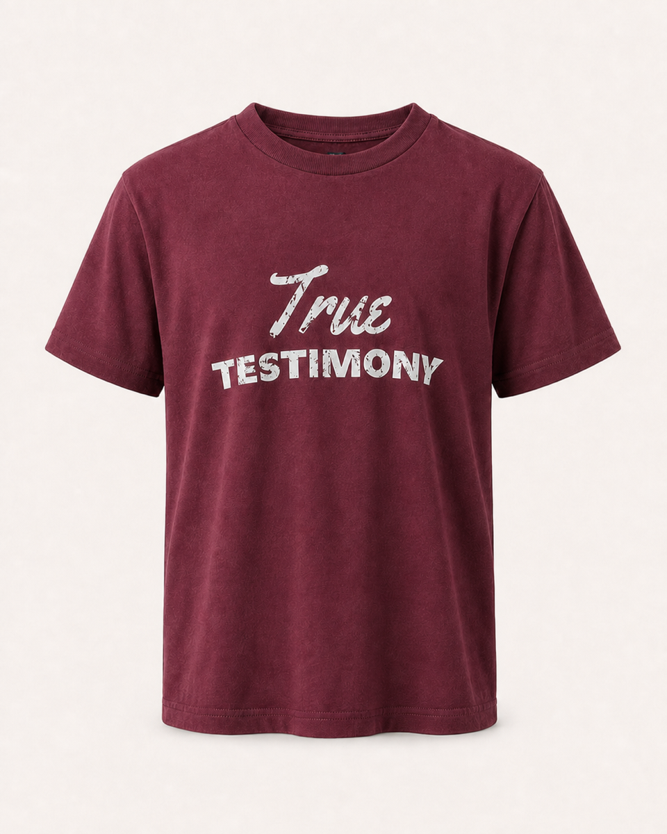 Burgundy - True Testimony Never Give Up Youth T-Shirt - Front