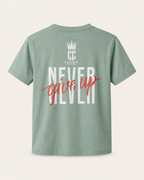 Military Green - True Testimony Yahweh Never Give Up Youth T-Shirt - Back
