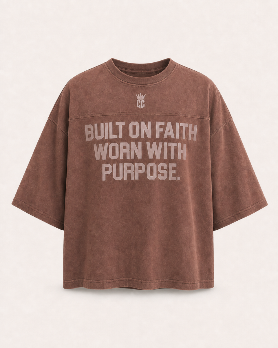 Brown - True Testimony Built on Faith Oversized Cropped T-Shirt - Back