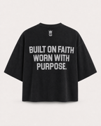 Black - True Testimony Built on Faith Oversized Cropped T-Shirt - Back