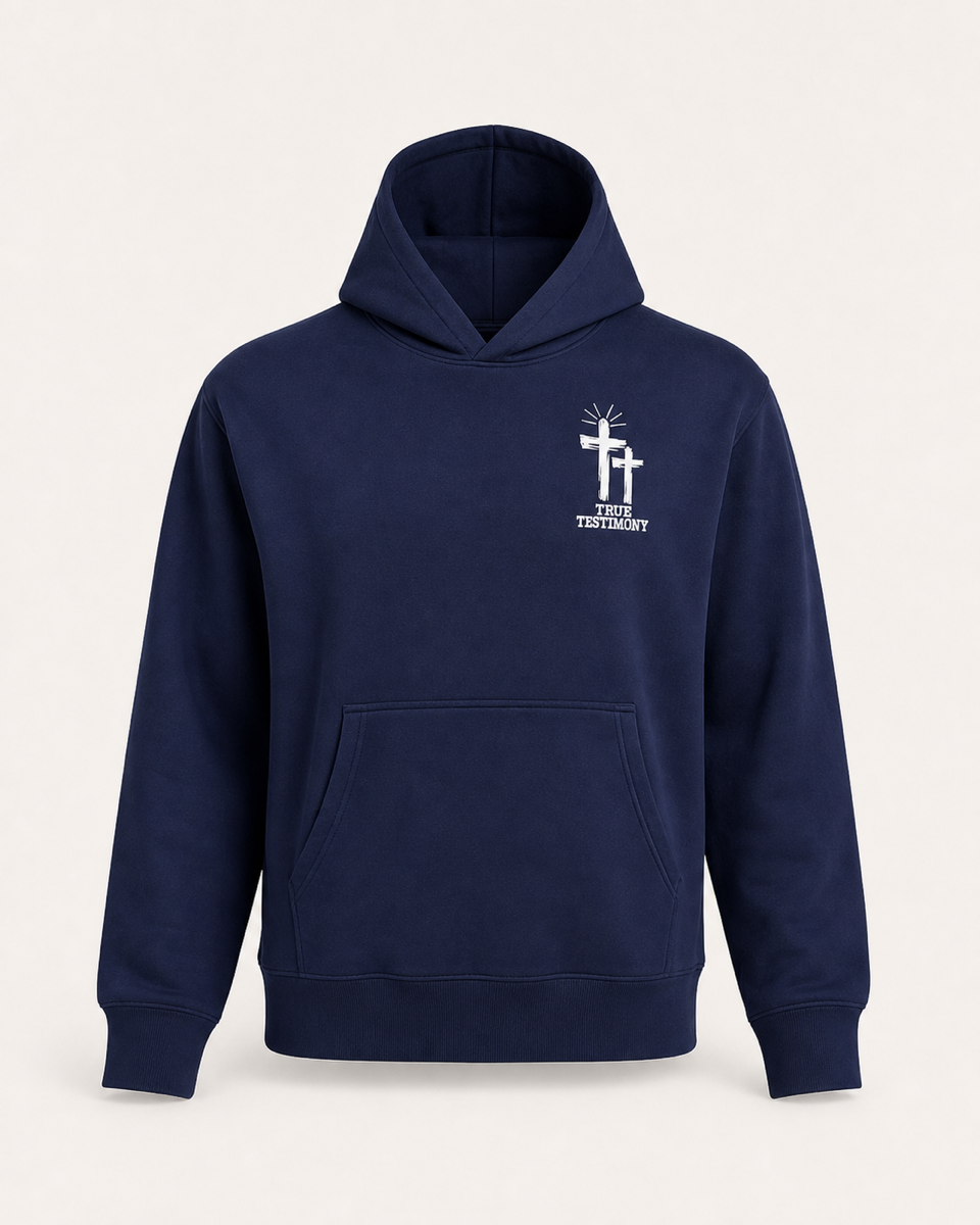 Navy - True Testimony Yahweh Arched Hoodie - Front
