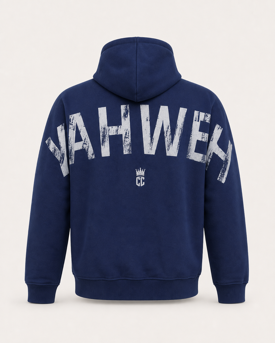 Navy - True Testimony Yahweh Arched Hoodie - Back