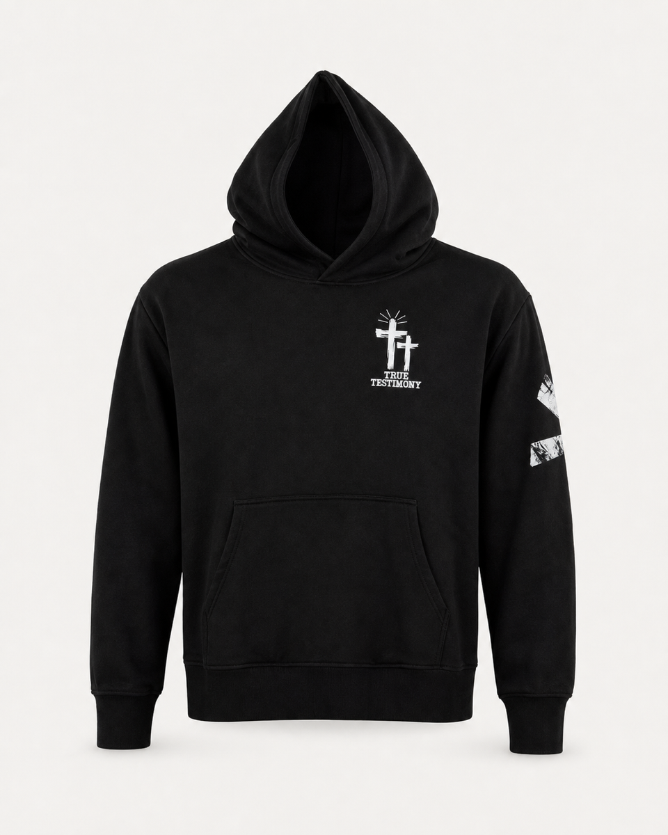 Black - True Testimony Yahweh Arched Hoodie - Front