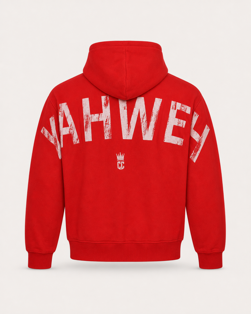 Red - True Testimony Yahweh Arched Hoodie - Back