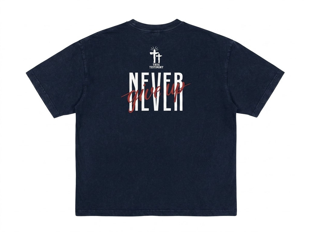 Unisex True Testimony Navy Washed Tee - Oversized Cropped