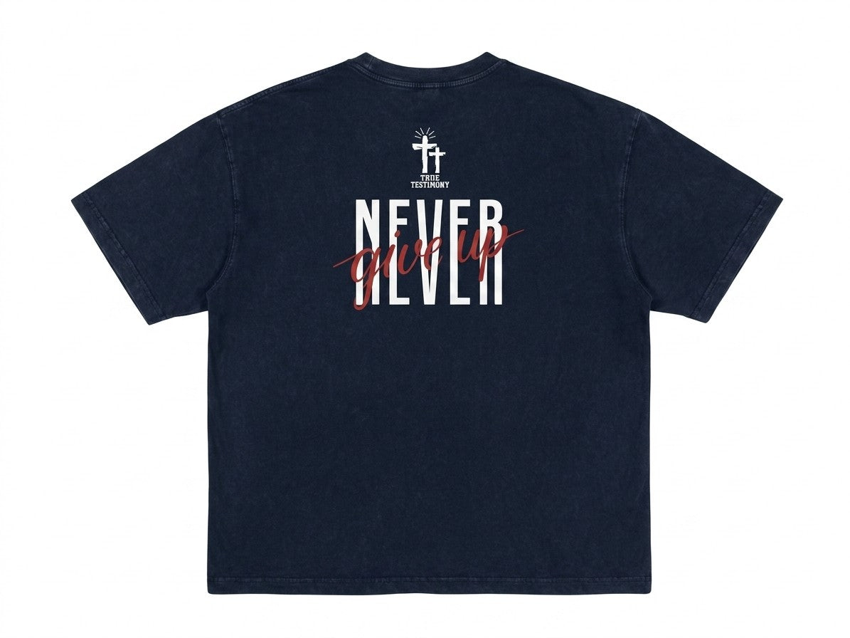 Unisex True Testimony Navy Washed Tee - Oversized Cropped