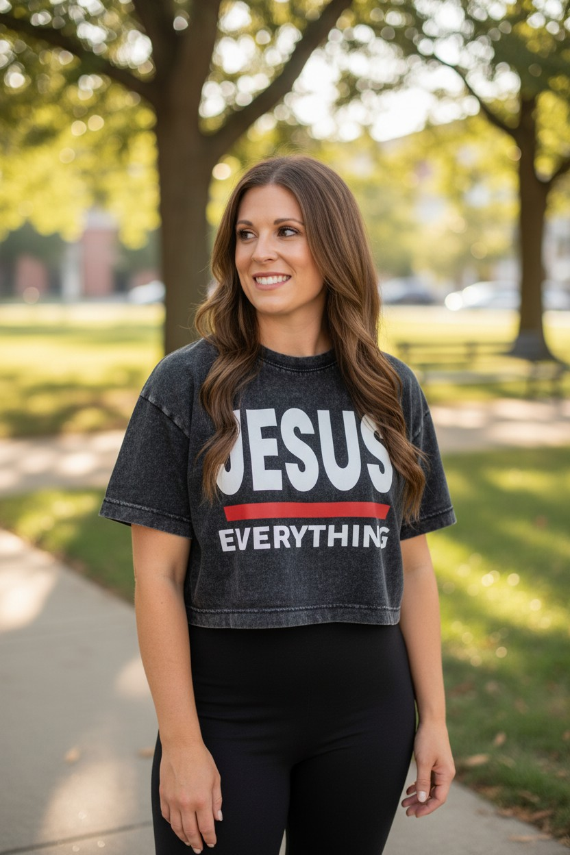 Jesus Over Everything - Super Cropped T-shirt - Black