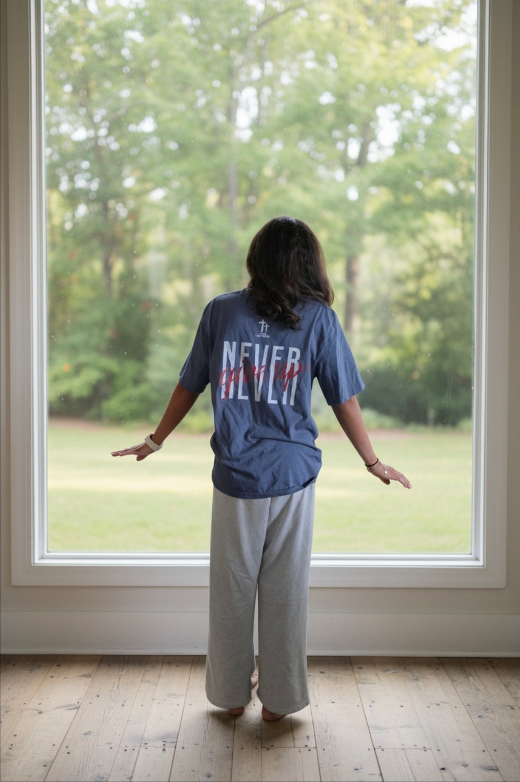 Yahweh / Never Give Up T-shirt - Steel Blue