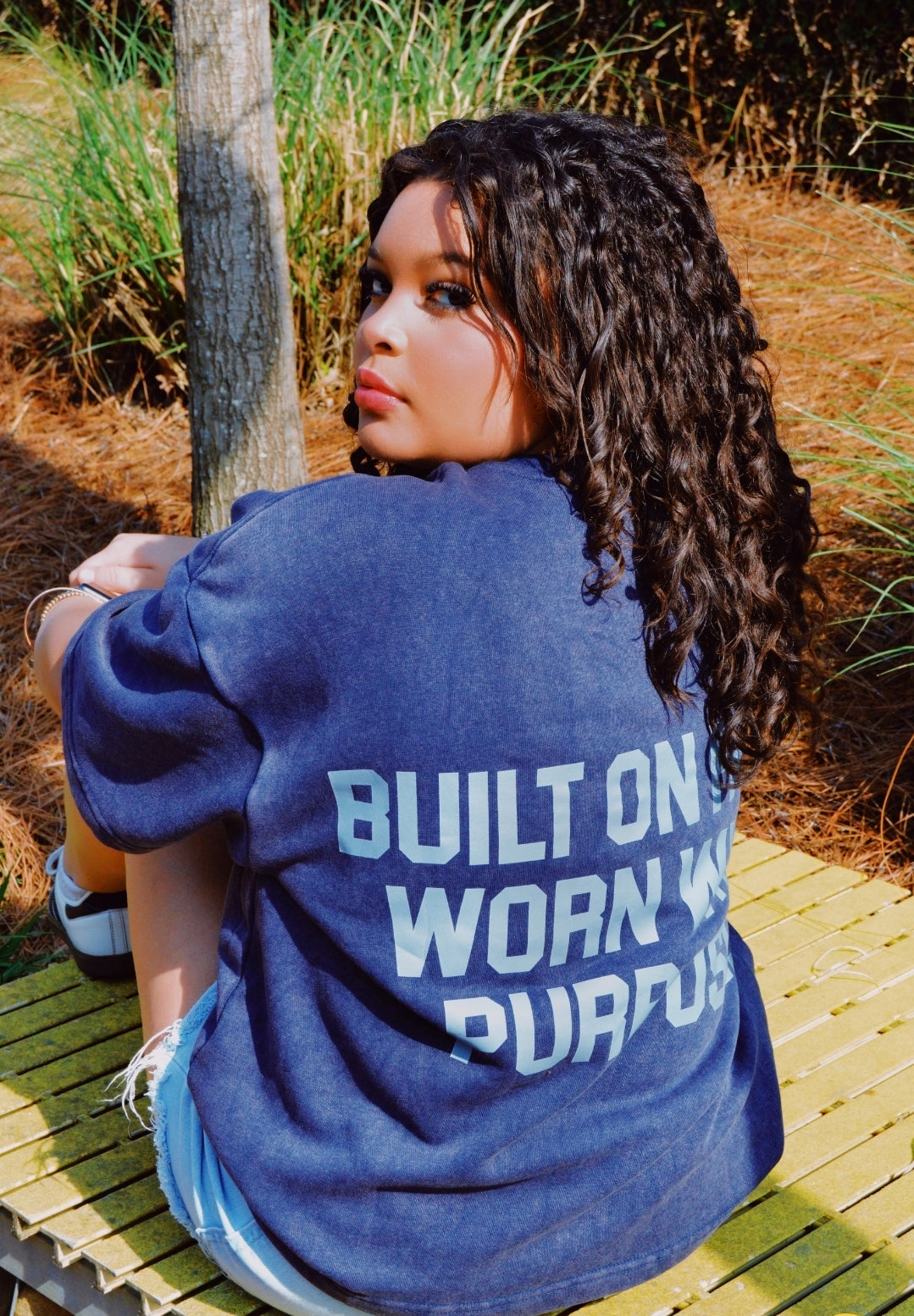 True Testimony Testimony Mens Oversized Cropped Tee (Navy_Light Blue)