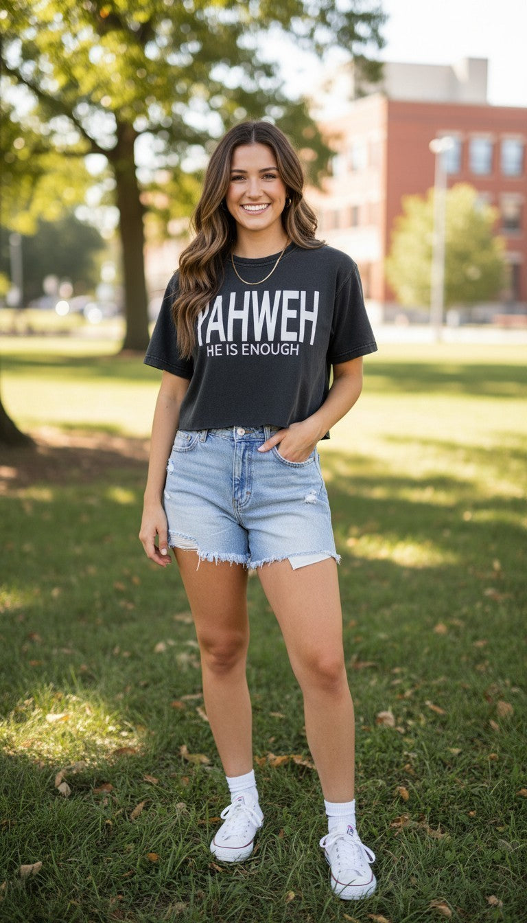 Yahweh Never Give Up - Cropped T-Shirt - Washed Black