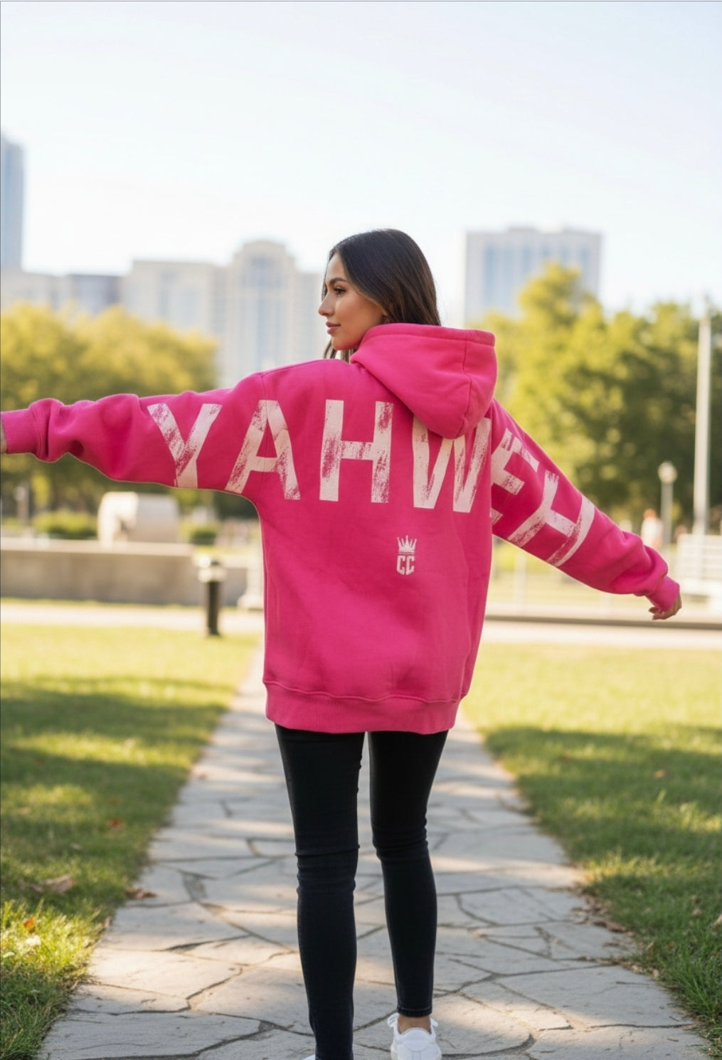 True Testimony - Yahweh Arched Hoodie - Pink