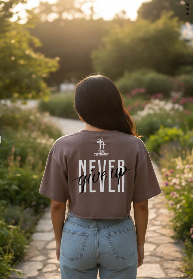 Yaweh / Never Give Up Cropped T-shirt - Brown
