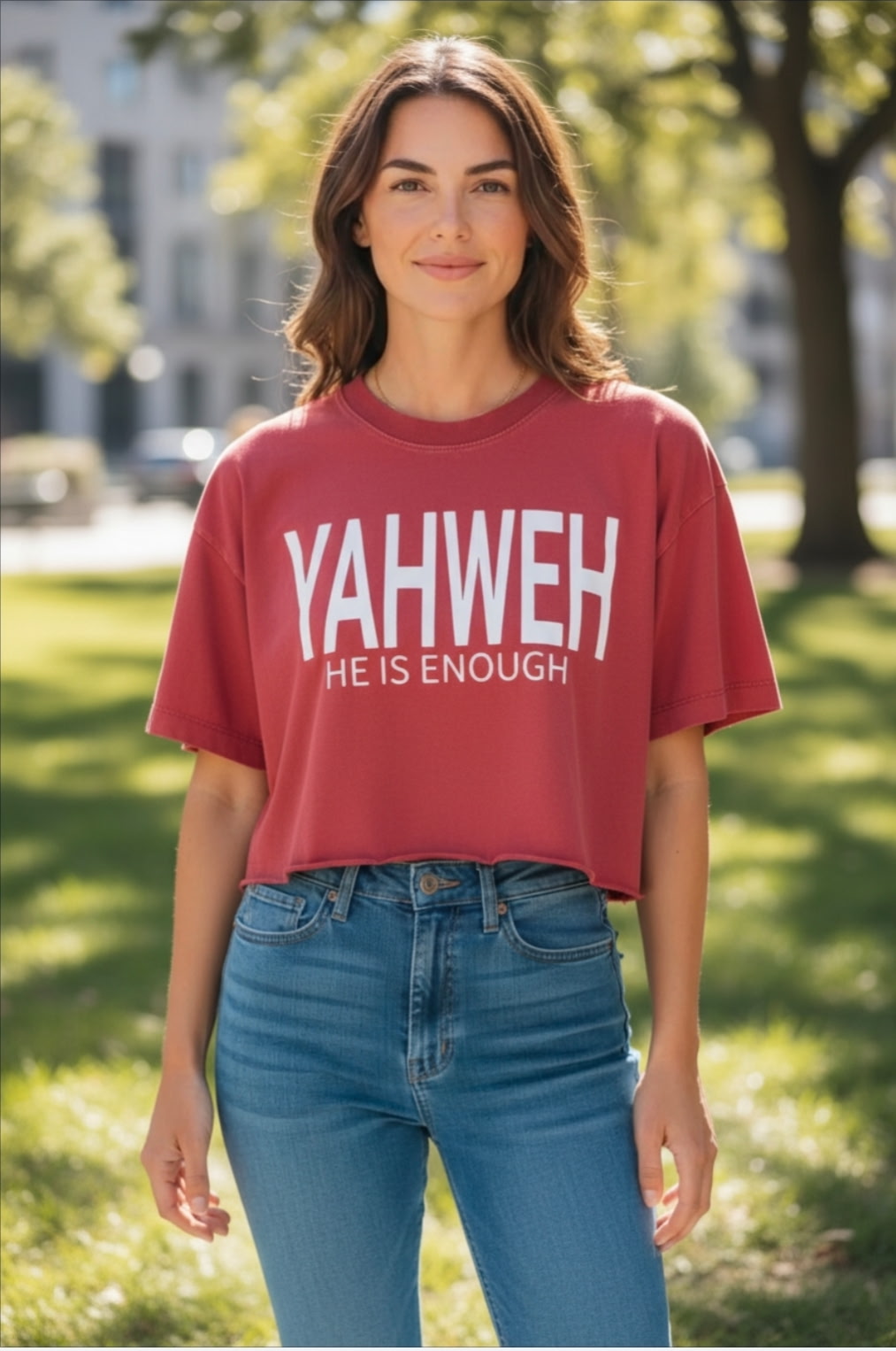 Yahweh- He is Enough-Red Cropped shirt