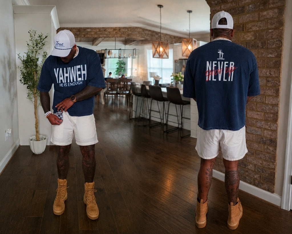 Unisex True Testimony Navy Washed Tee - Oversized Cropped