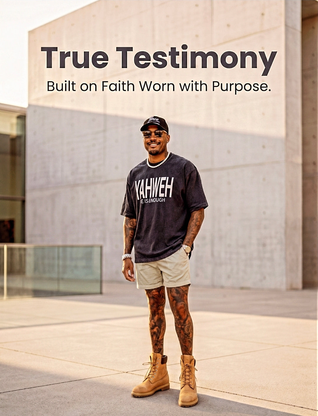 Unisex True Testimony Navy Washed Tee - Oversized Cropped