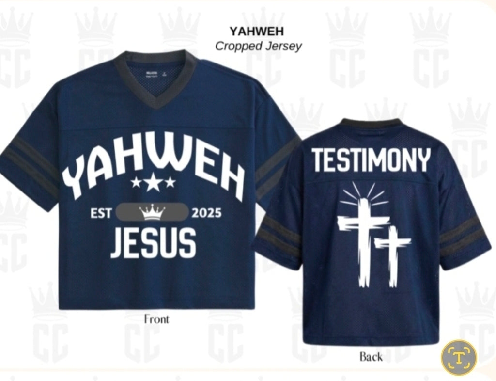 True Testimony - Yahweh Jersey (Navy Blue) Cropped