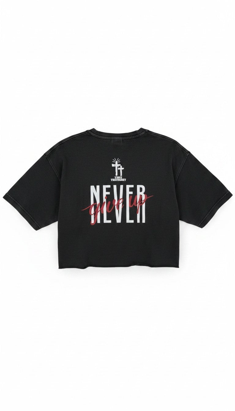 Yahweh Never Give Up - Cropped T-Shirt - Washed Black