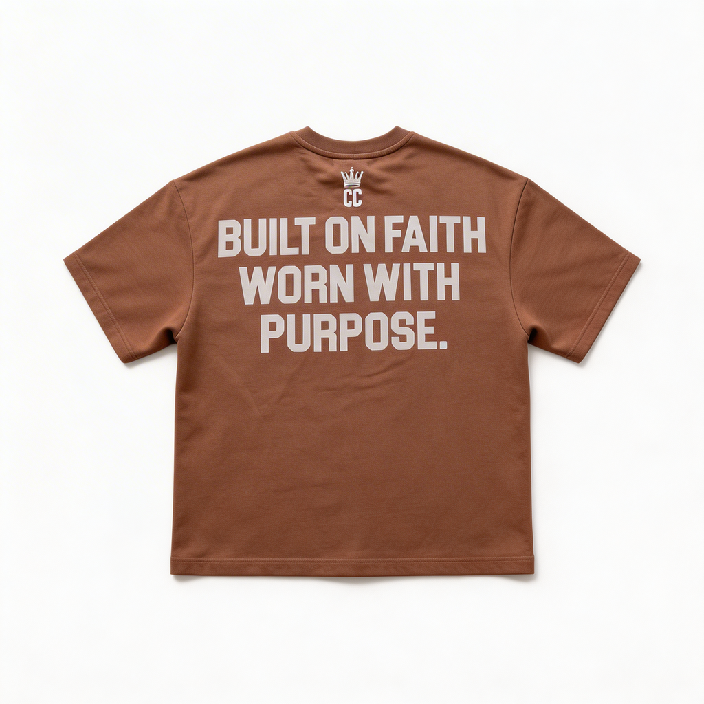 Built on Faith Mens Oversize Cropped Tee (Brown)