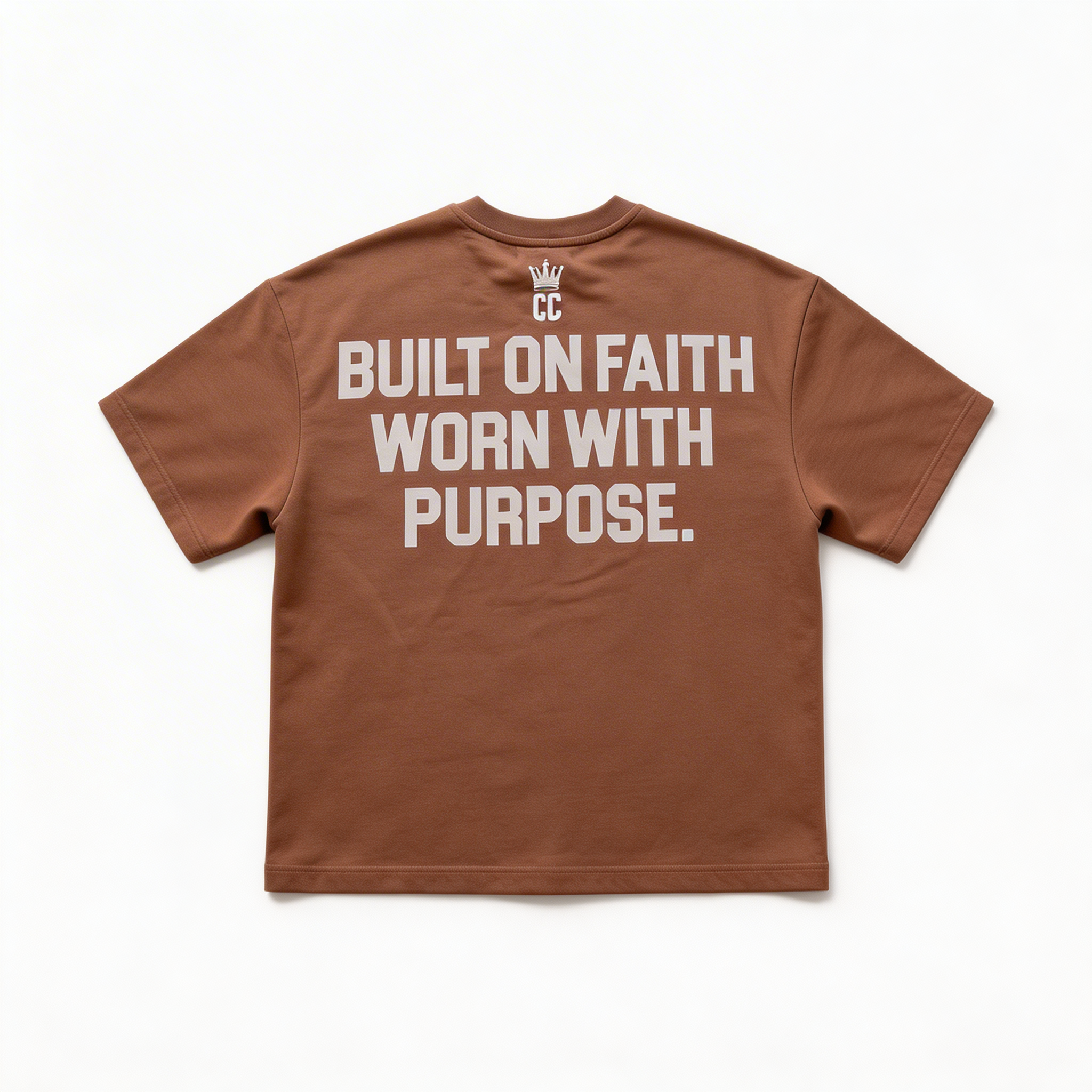 Built on Faith Mens Oversize Cropped Tee (Brown)