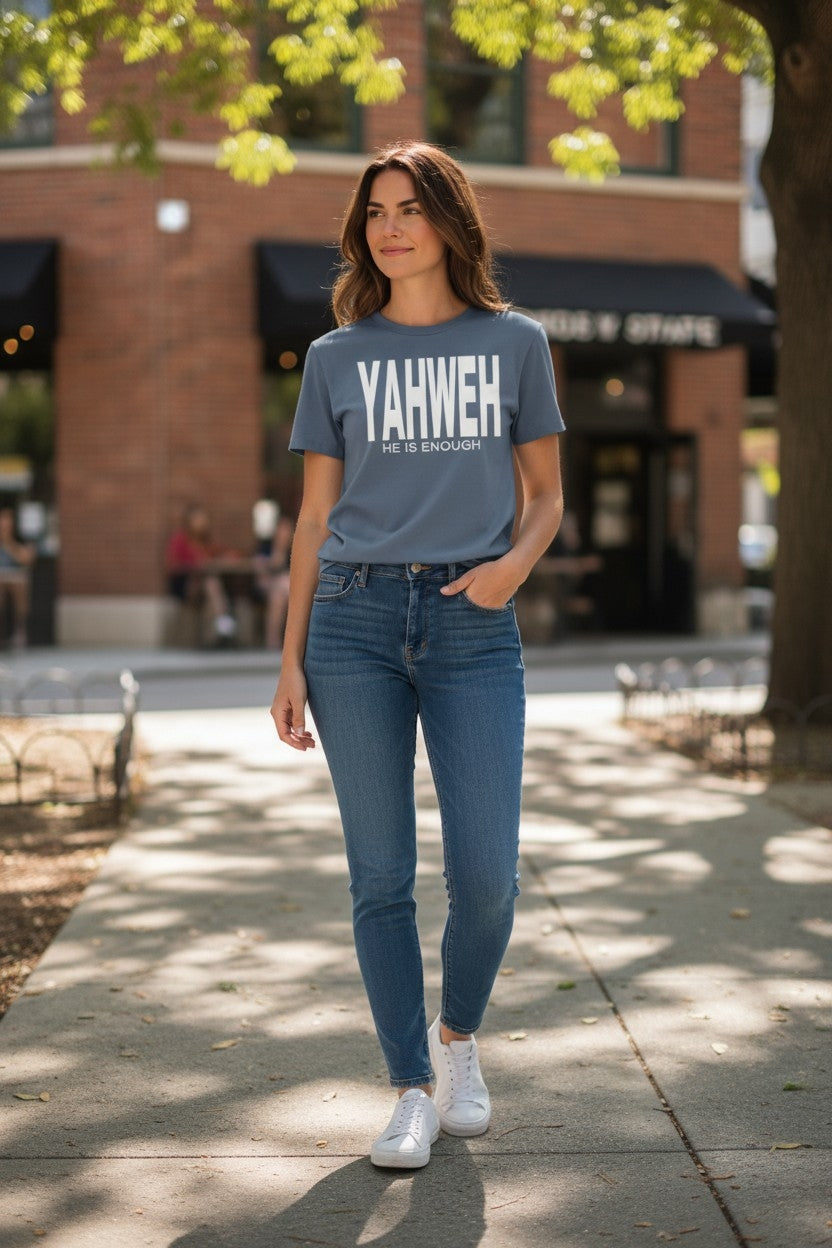 Yahweh / Never Give Up T-shirt - Steel Blue