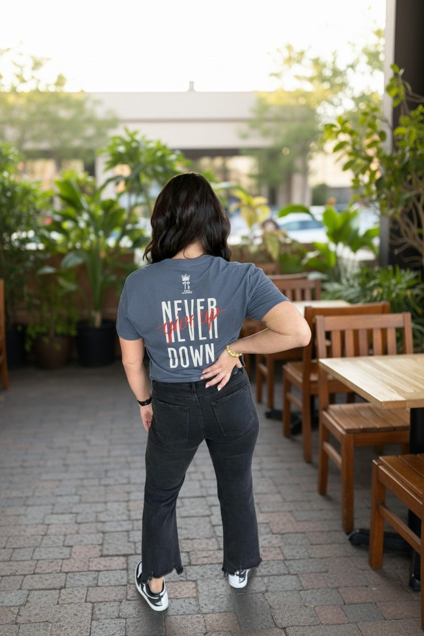 Yahweh / Never Give Up T-shirt - Steel Blue